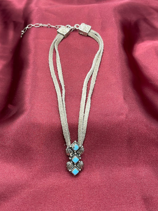 Leather and Turquoise Choker Necklace