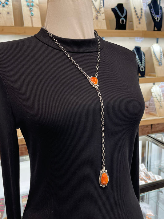 20" + 9" Drop Orange Spiny Oyster Necklace by Augustine Largo, Navajo (Copy) (Copy)