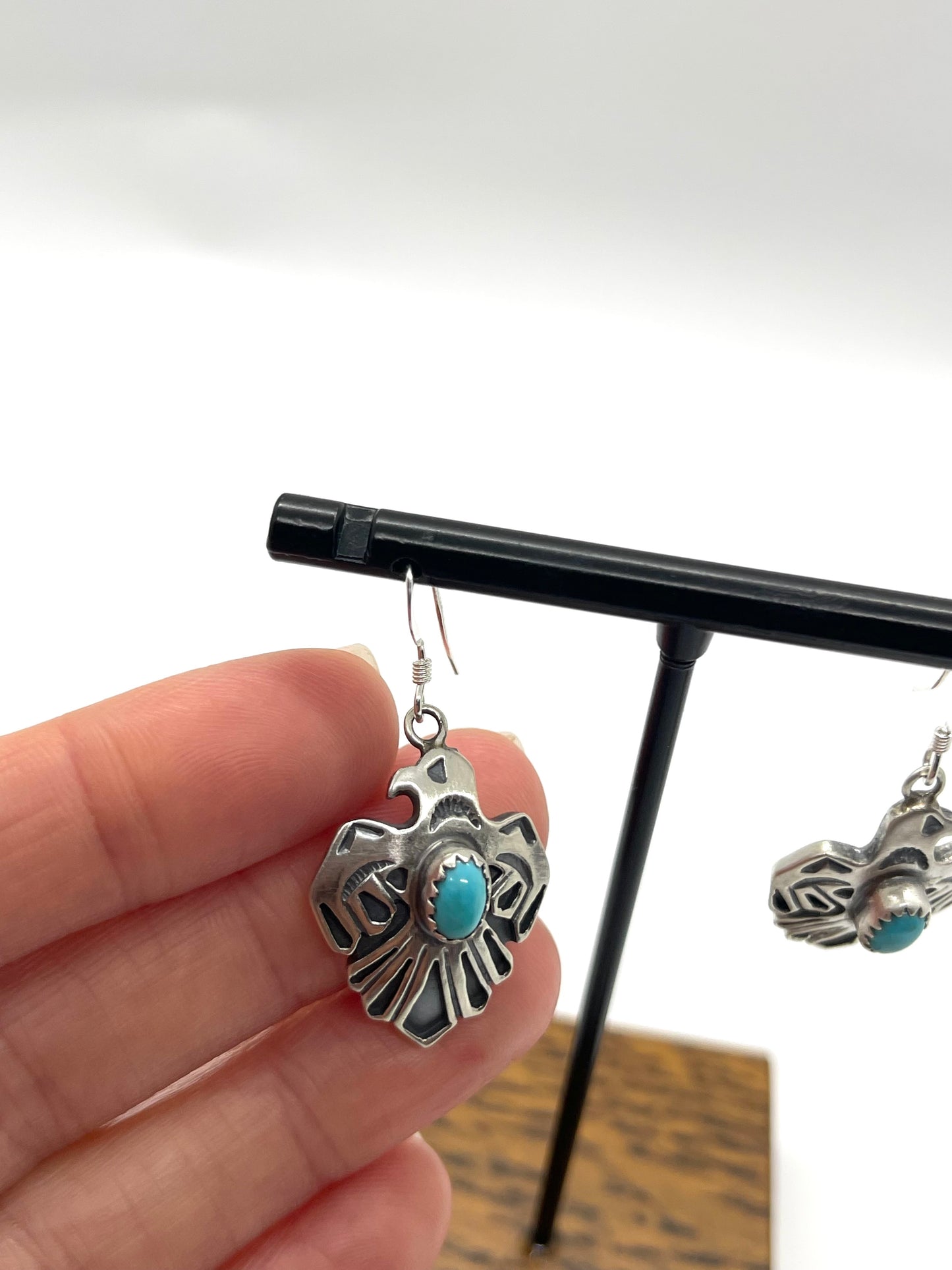 Turquoise Thunderbird Dangle Earrings by Paige Gordon, Navajo