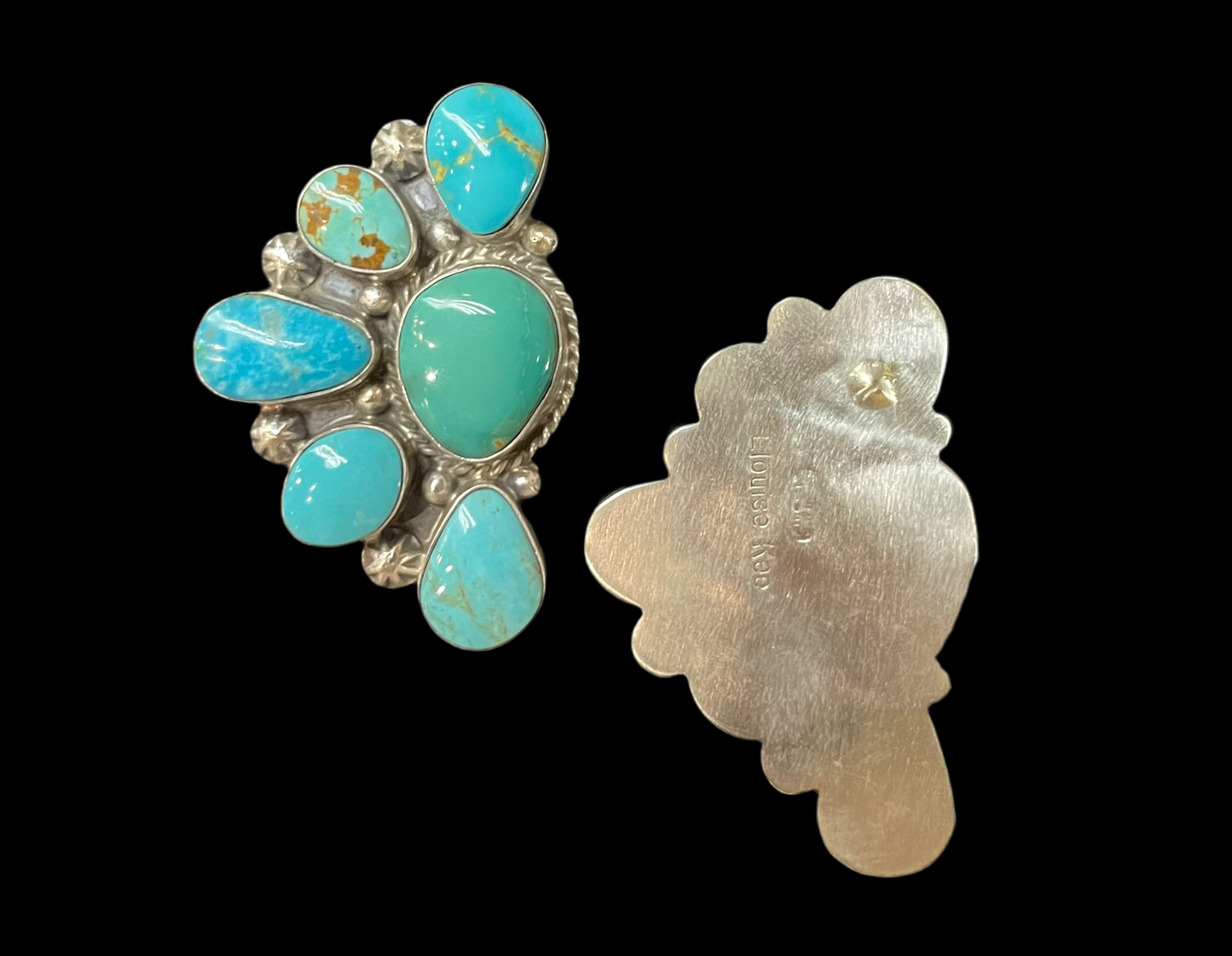 Kingman Turquoise Half Cluster Post Earrings by Elouise Kee, Navajo