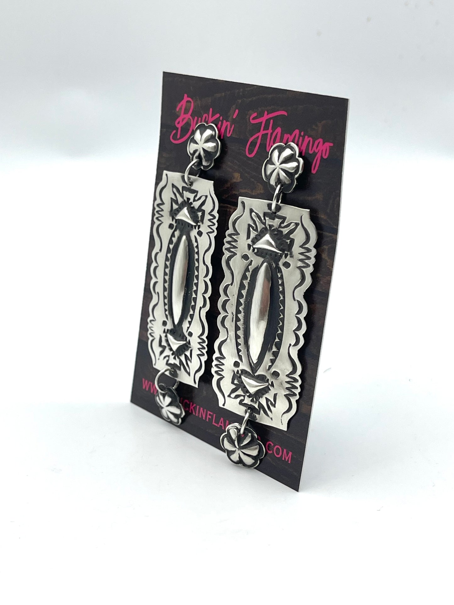 Concho Post Dangle Earrings with Stamping by Leander Tahe, Navajo