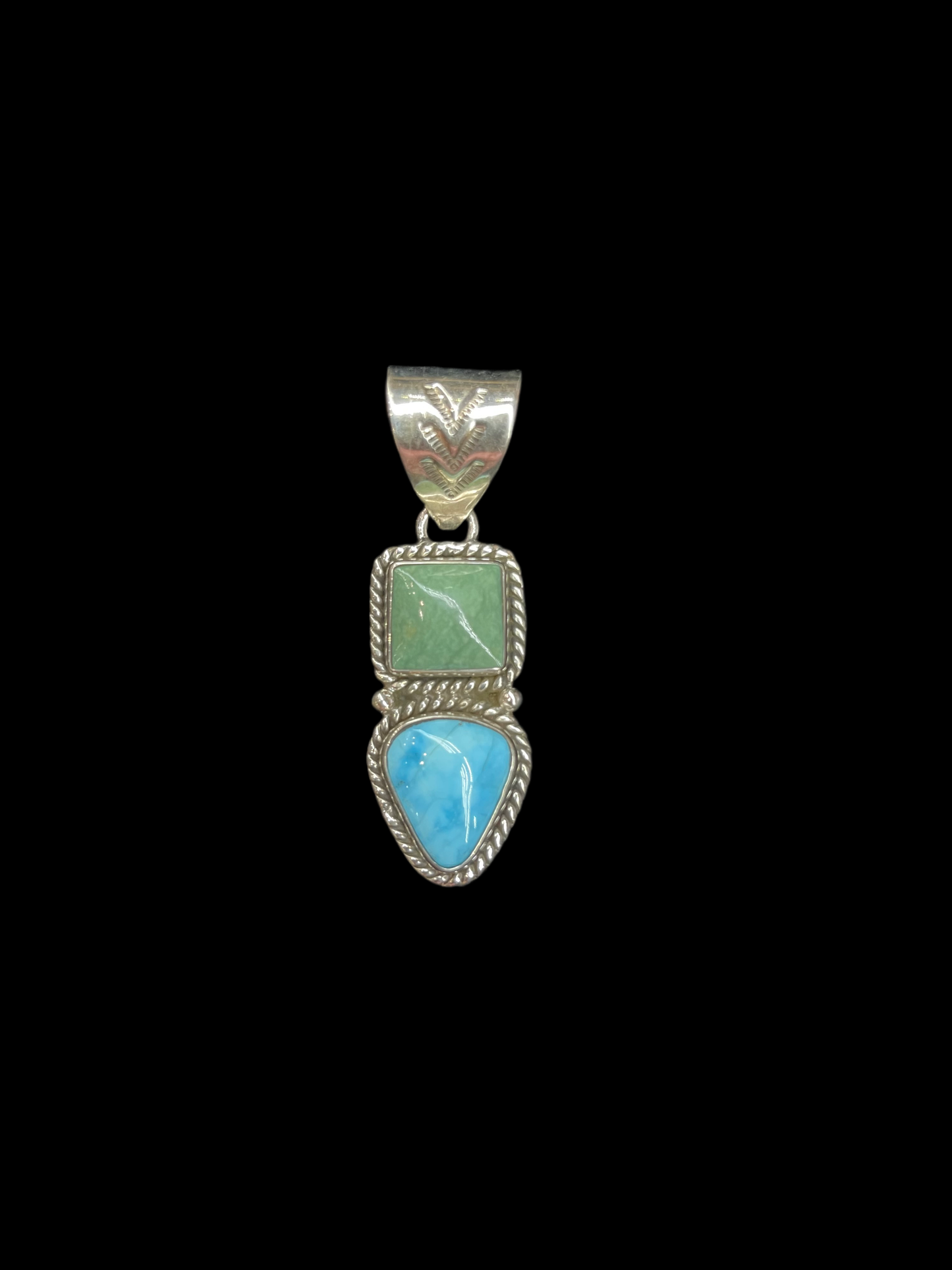 2 Stone Emerald Valley Turquoise and Kingman Turquoise Pendant