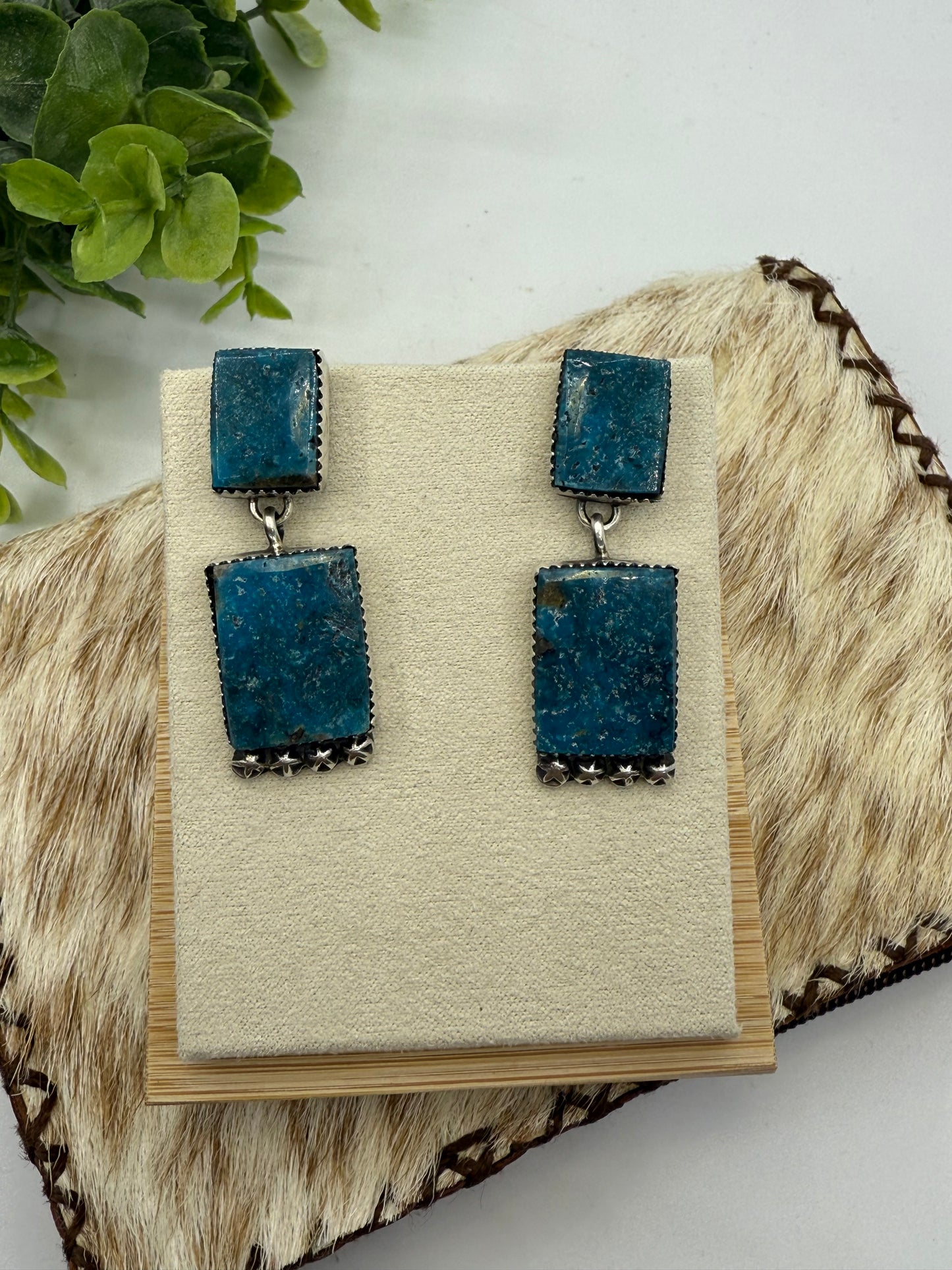 Turquoise 2 Stone Dangle Earrings by Selina Warner, Navajo