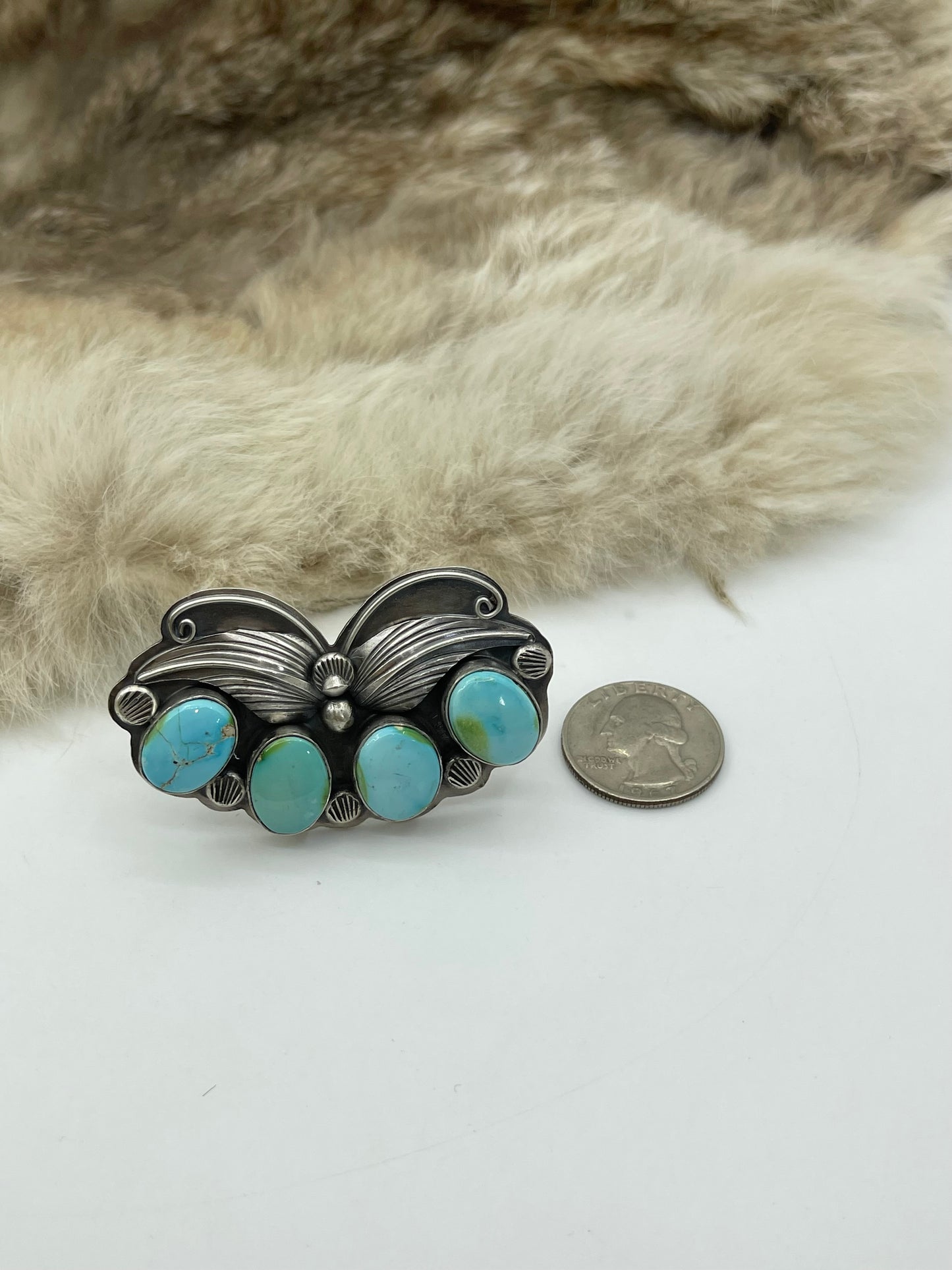 Adjustable 6.0-11.0 Sonoran Gold Turquoise Butterfly Ring by Gabby Jurado, Mexican