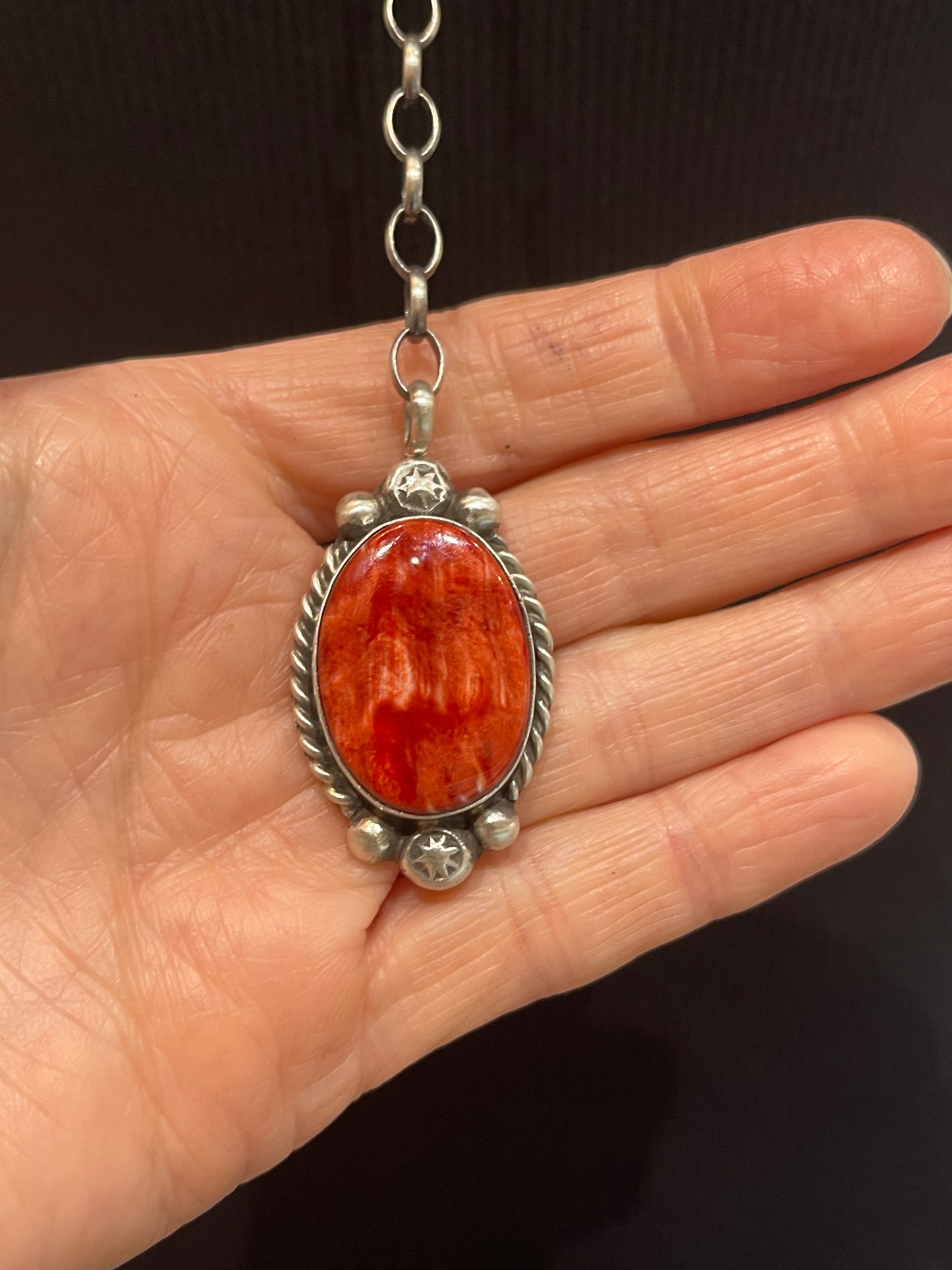 20" + 9" Red Spiny Oyster Necklace by Augustine Largo, Navajo