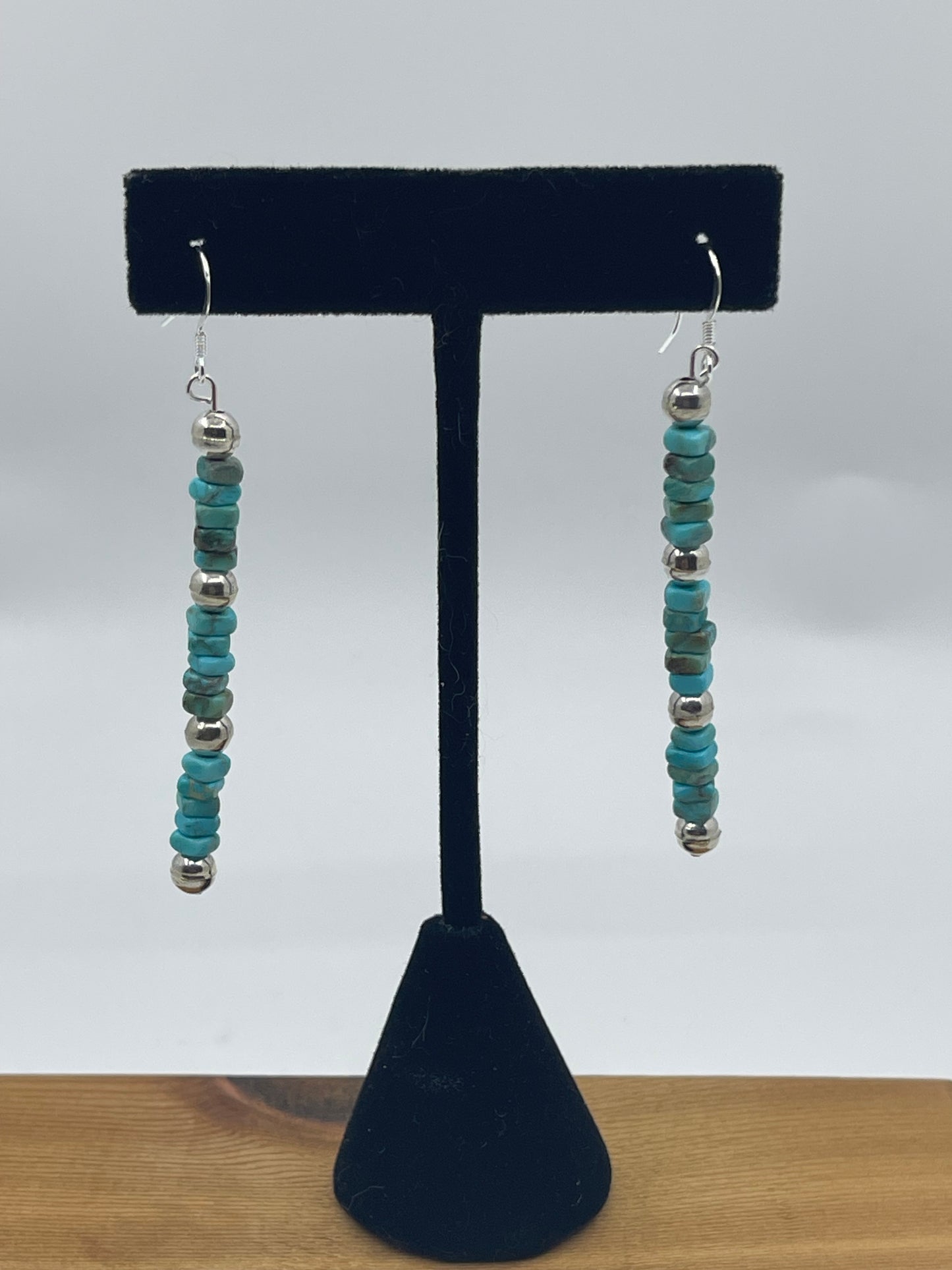 2 1/2" Turquoise Square Beaded Dangle earrings by Ramona Calabeza, Santo Domingo