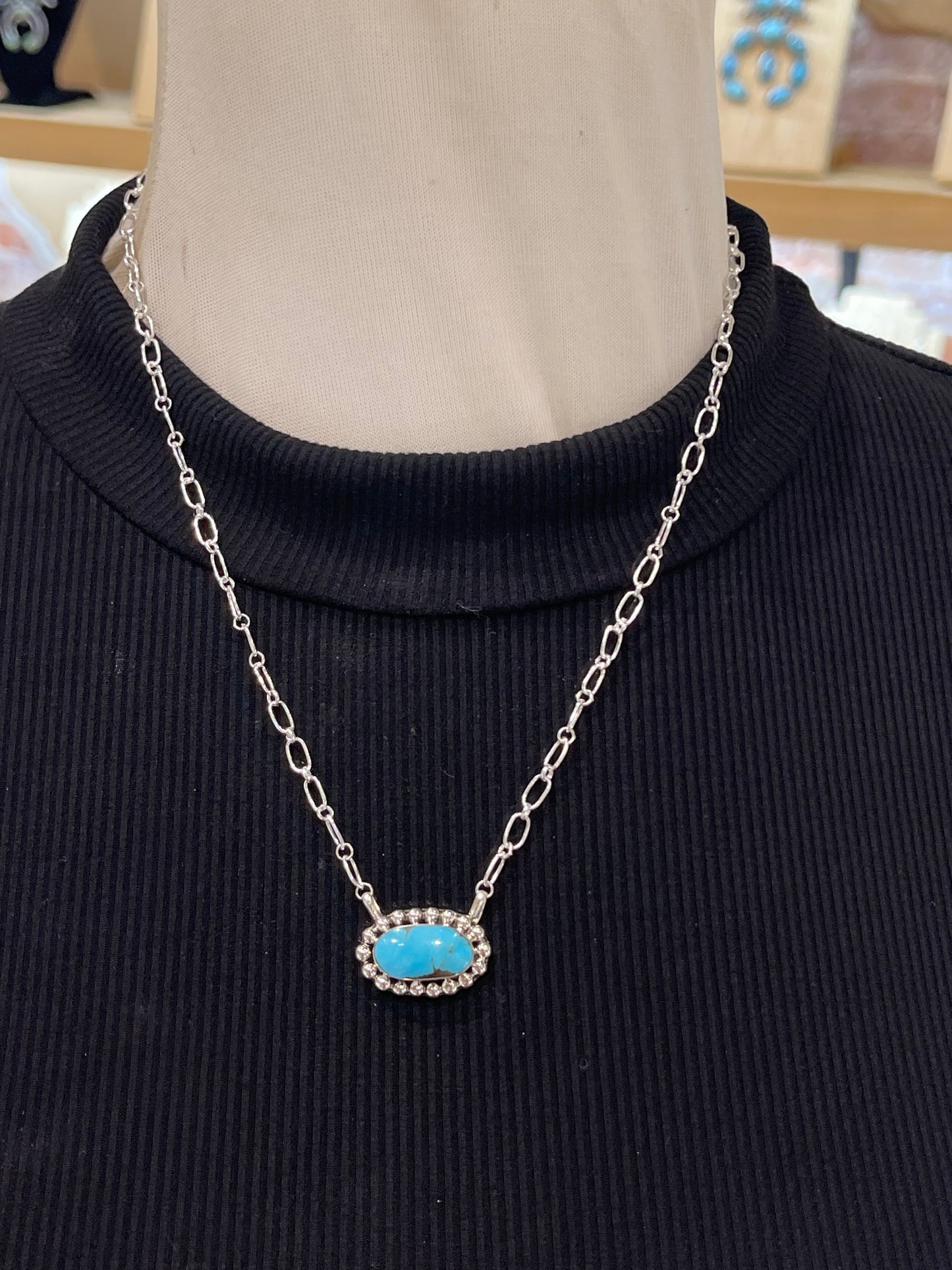 18" Turquoise Oval Necklace by Sadie Jim, Navajo