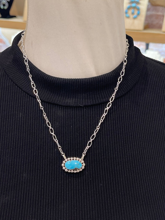 18" Turquoise Oval Necklace by Sadie Jim, Navajo