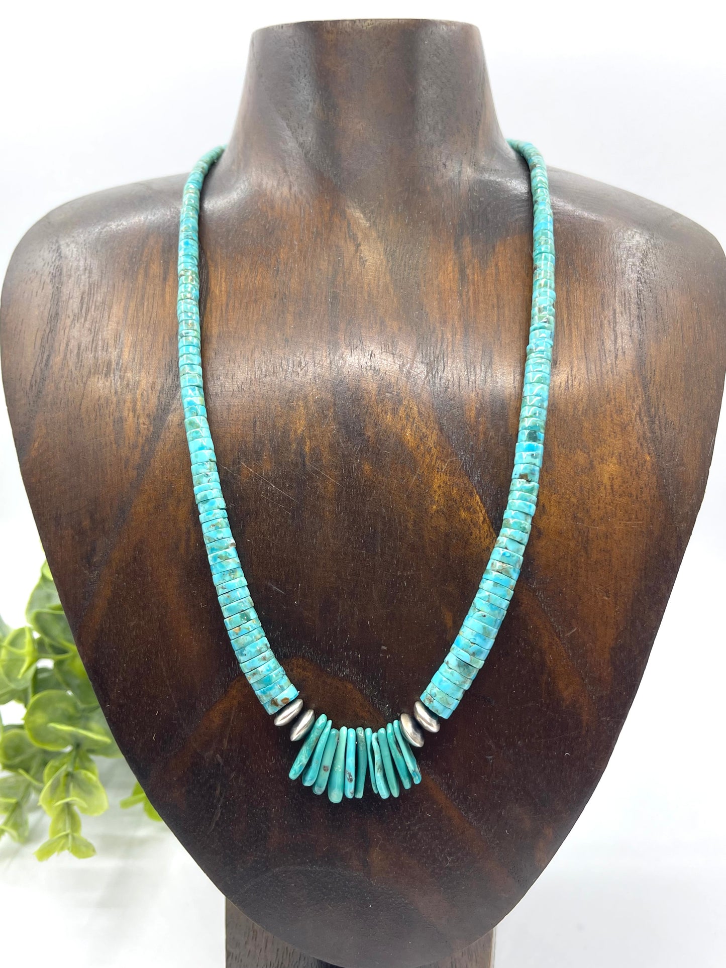 18" Graduated Turquoise Heishi Beads with Navajo Style Pearls & Slabs by Tammy Nolcott, Navajo