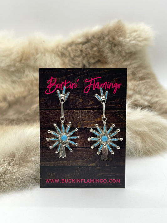 Zuni Needlepoint Star Blossom Earrings by Rena Cachini, Zuni