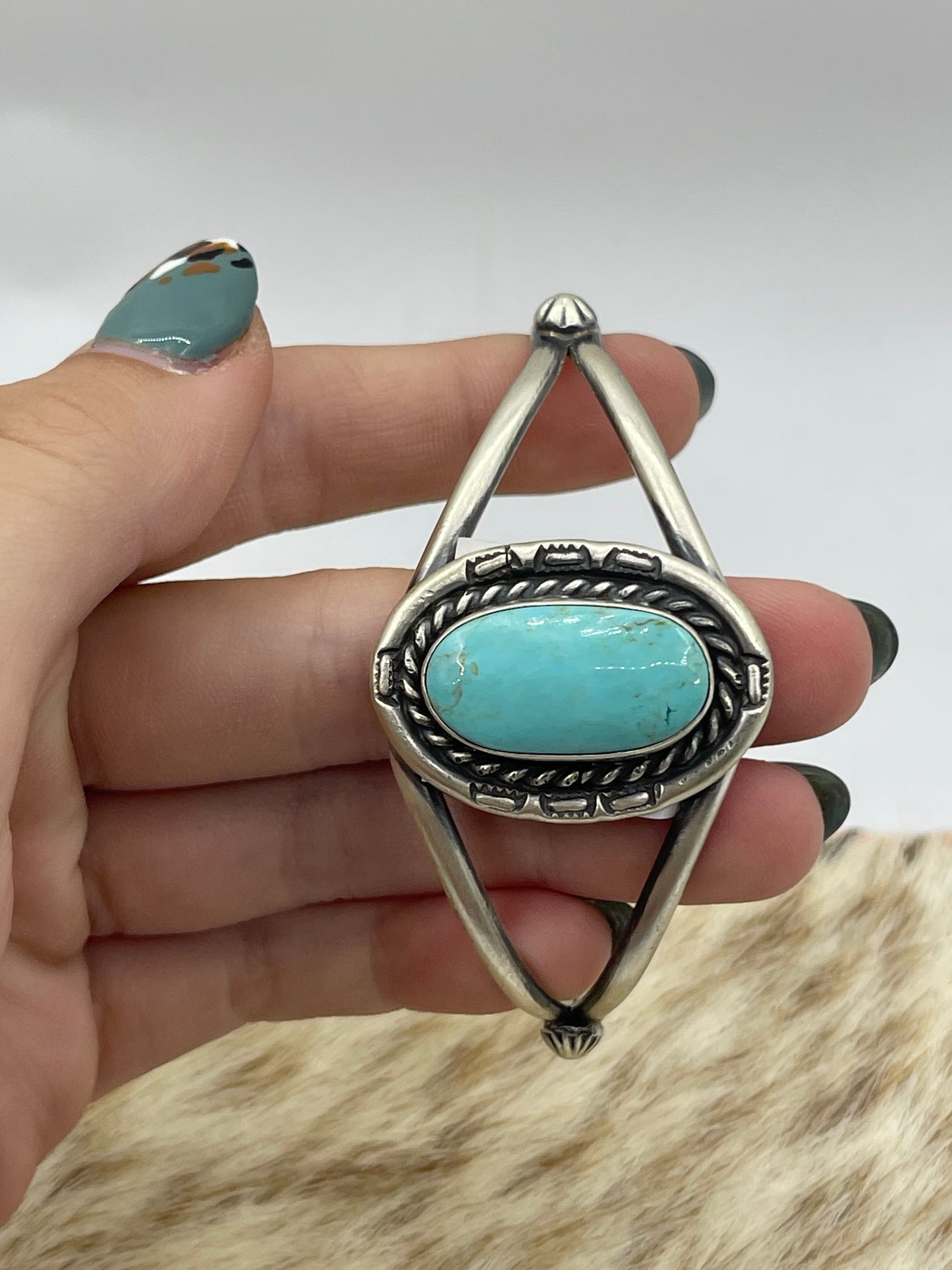 5 3/4"-7 1/4" Kingman Turquoise Cuff by Augustine Largo, Navajo