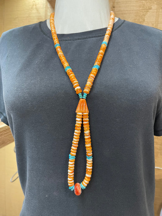 Orange Spiny Oyster Shell Lariat Style Necklace