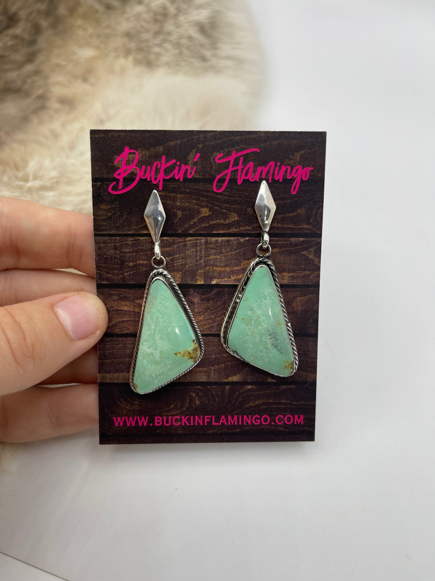 Kingman Turquoise Triangle Post Dangle by Mike Smith, Navajo