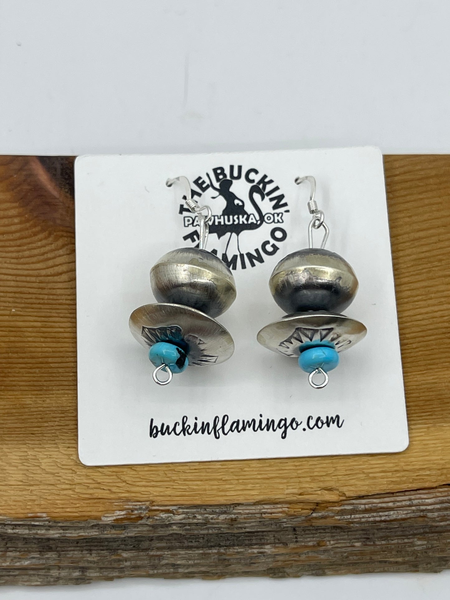 14-17mm Handmade Navajo Pearl Dangle Earrings with Turquoise by Tylena Nez, Navajo