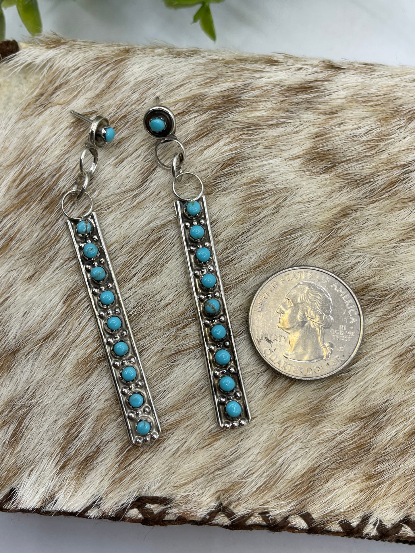 Zuni Snake Eye Long Dangle Earrings by Joan Cheama, Zuni