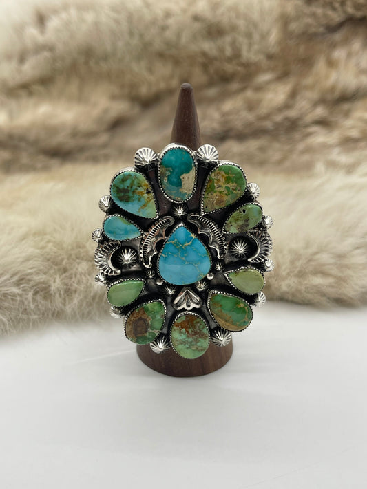 8.5 Sonoran Turquoise Cluster Ring by Larson L. Lee, Navajo