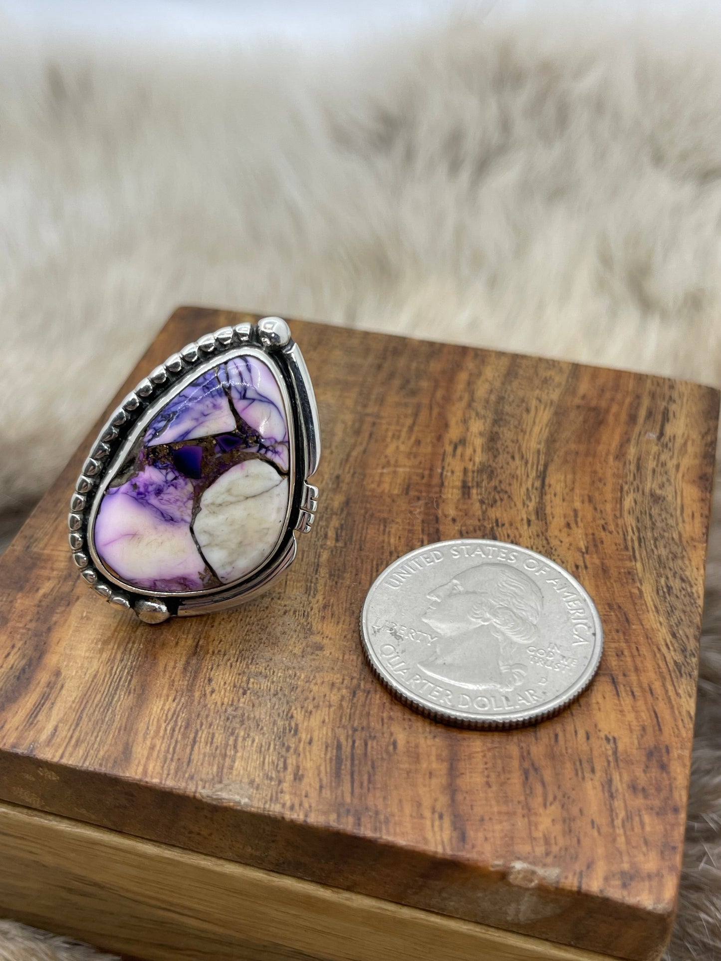 8.0 Lavendar Dahlia Ring By Joelias Draper, Navajo