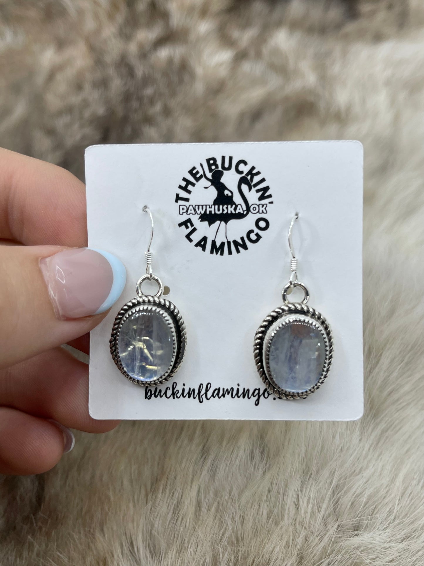 Rainbow Moonstone Dangle Earrings by Joelias Draper, Navajo