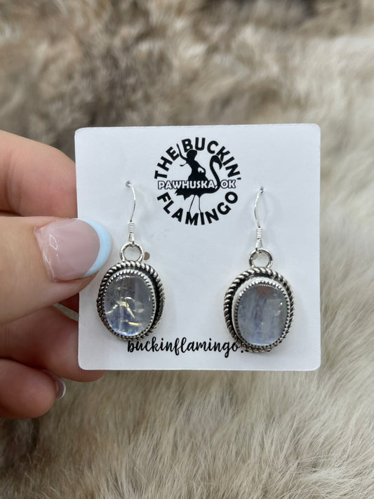 Rainbow Moonstone Dangle Earrings by Joelias Draper, Navajo