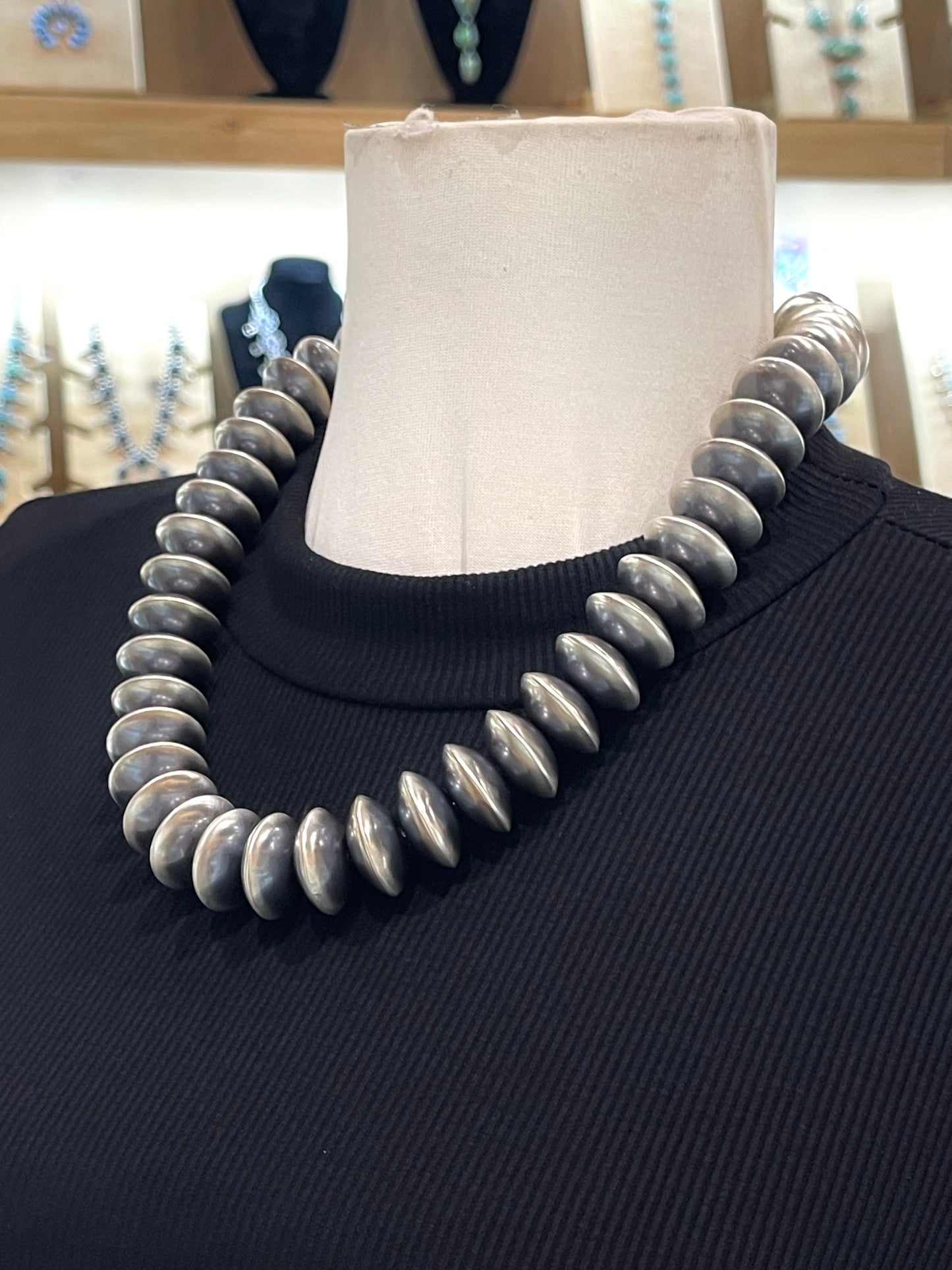 20" 21mm Handmade Navajo Pearl Rondelle Shape Necklace by Bryannen Halwood, Navajo