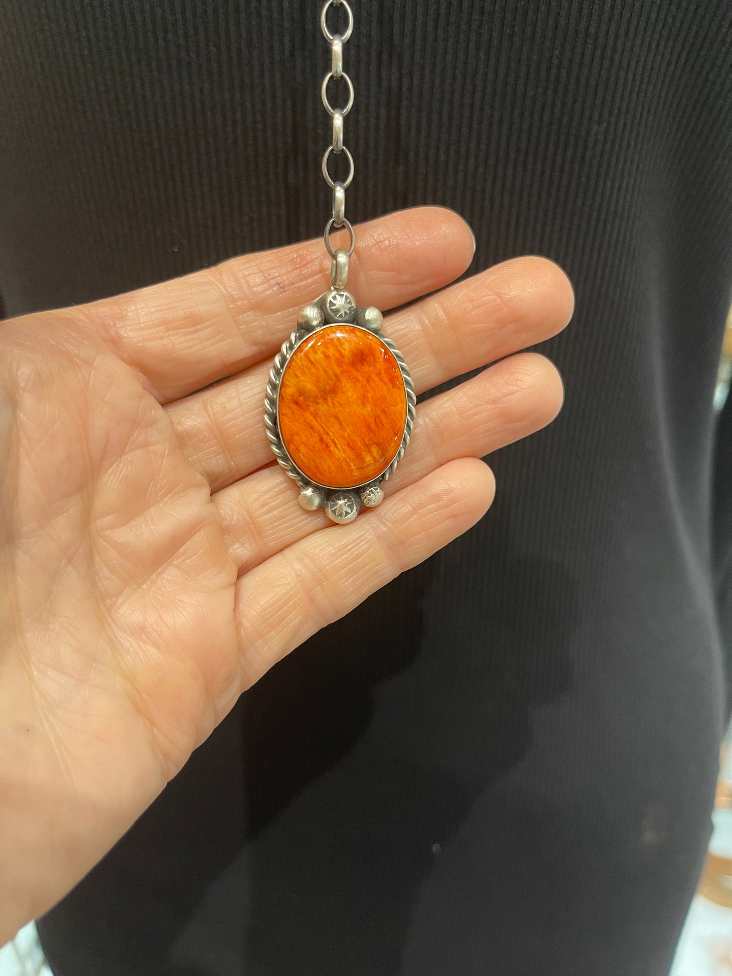 20" + 9" Drop Orange Spiny Oyster Necklace by Augustine Largo, Navajo (Copy)