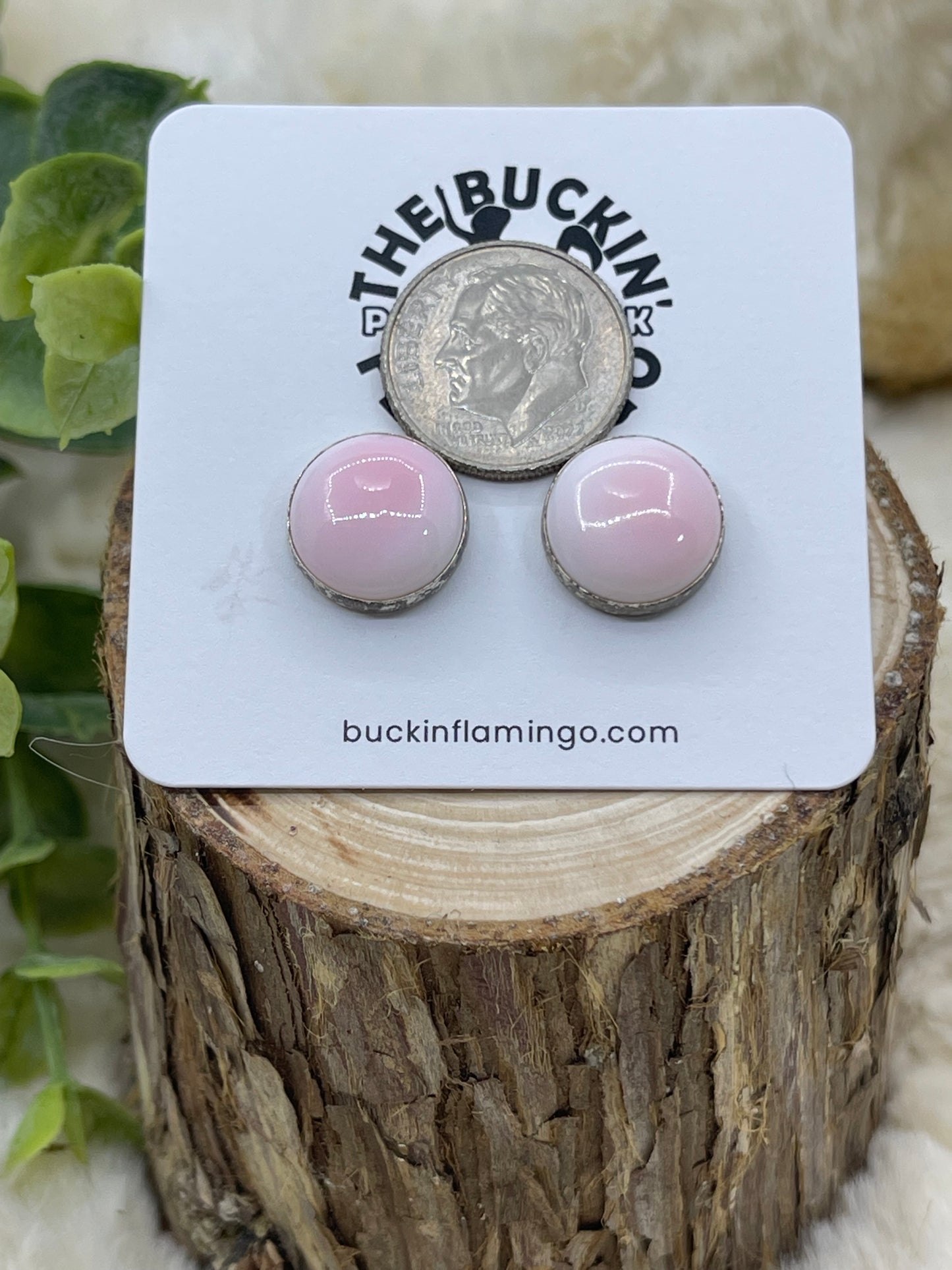 12.5mm Pink Conch Round Post Stud Earrings