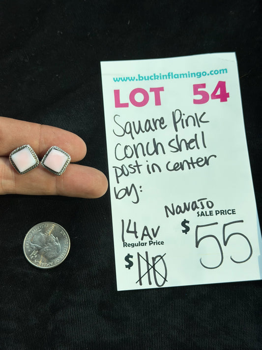 LOT 54 8/9 Square Pink Conch Shell Post in Center Navajo