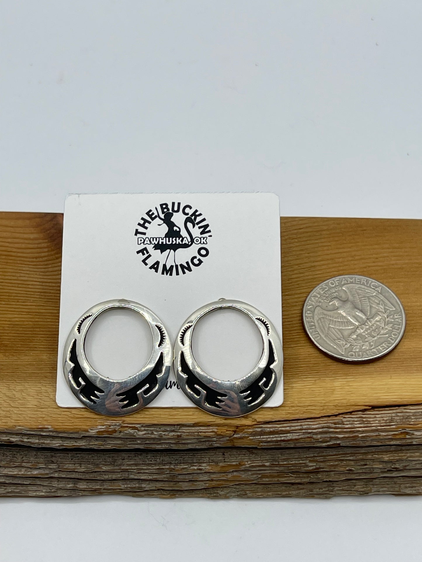 Silver Overlay Post Hoop Earrings by Tommy and Rose Singer, Navajo