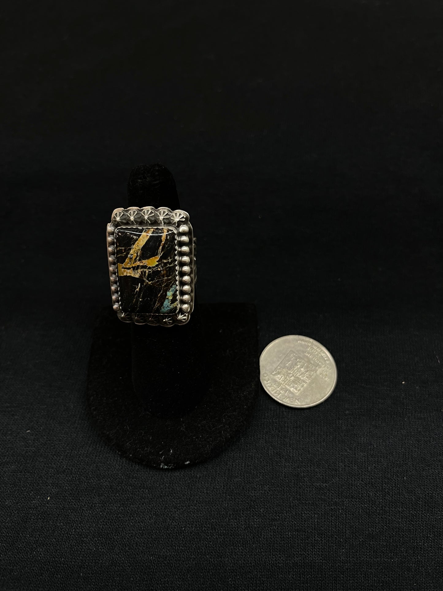 7.0 Mantis Turquoise Rectangle Shaped Ring by Kevin Begay, Navajo