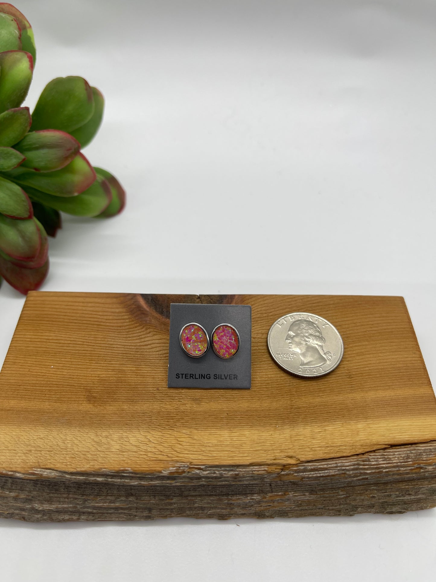 Inlay Hot Pink Opal Post Earrings