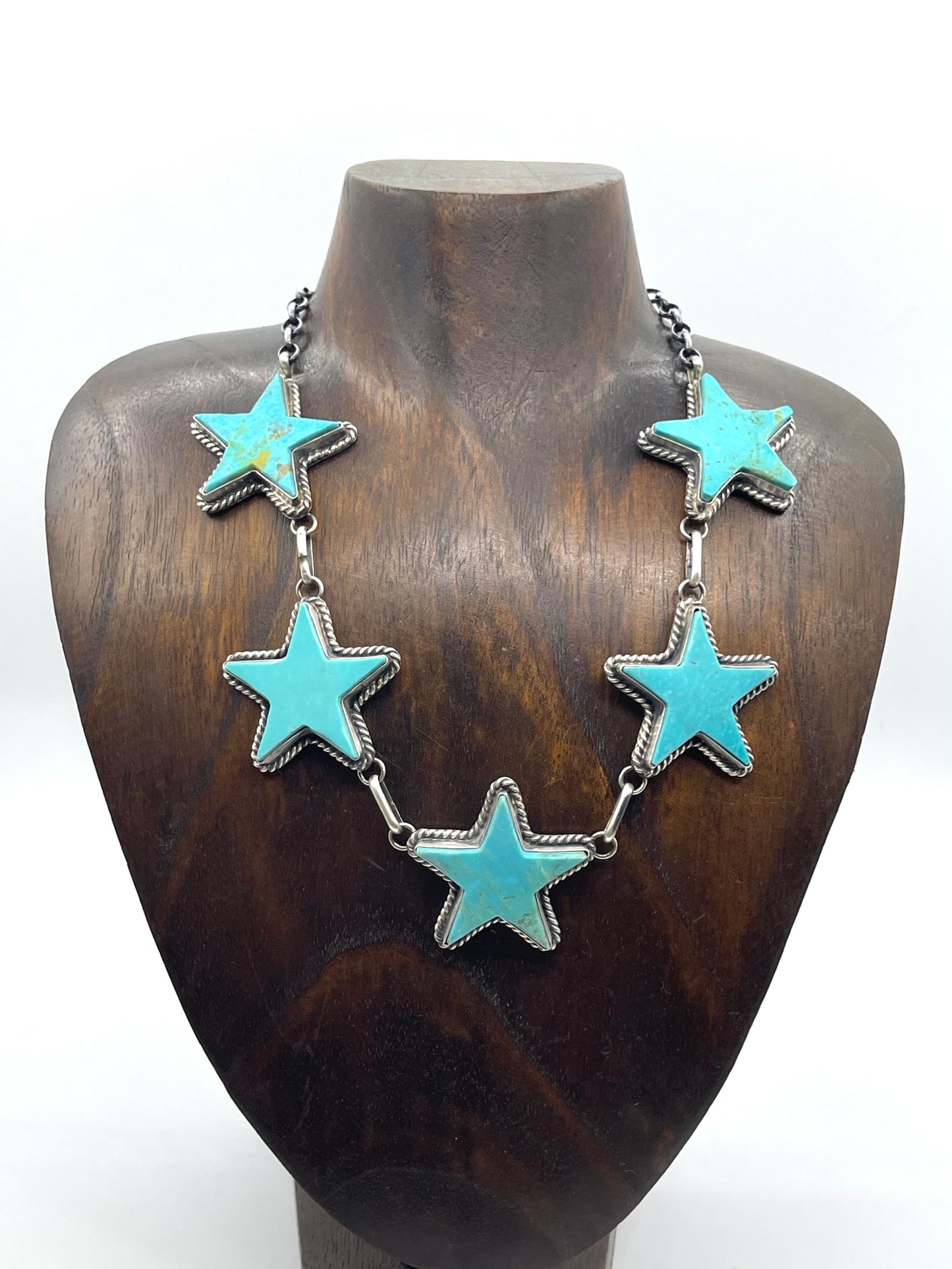 16" Kingman Turquoise 5 Star Choker by Donovan Skeets, Navajo