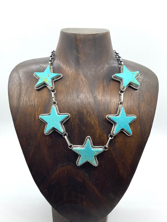 16" Kingman Turquoise 5 Star Choker by Donovan Skeets, Navajo