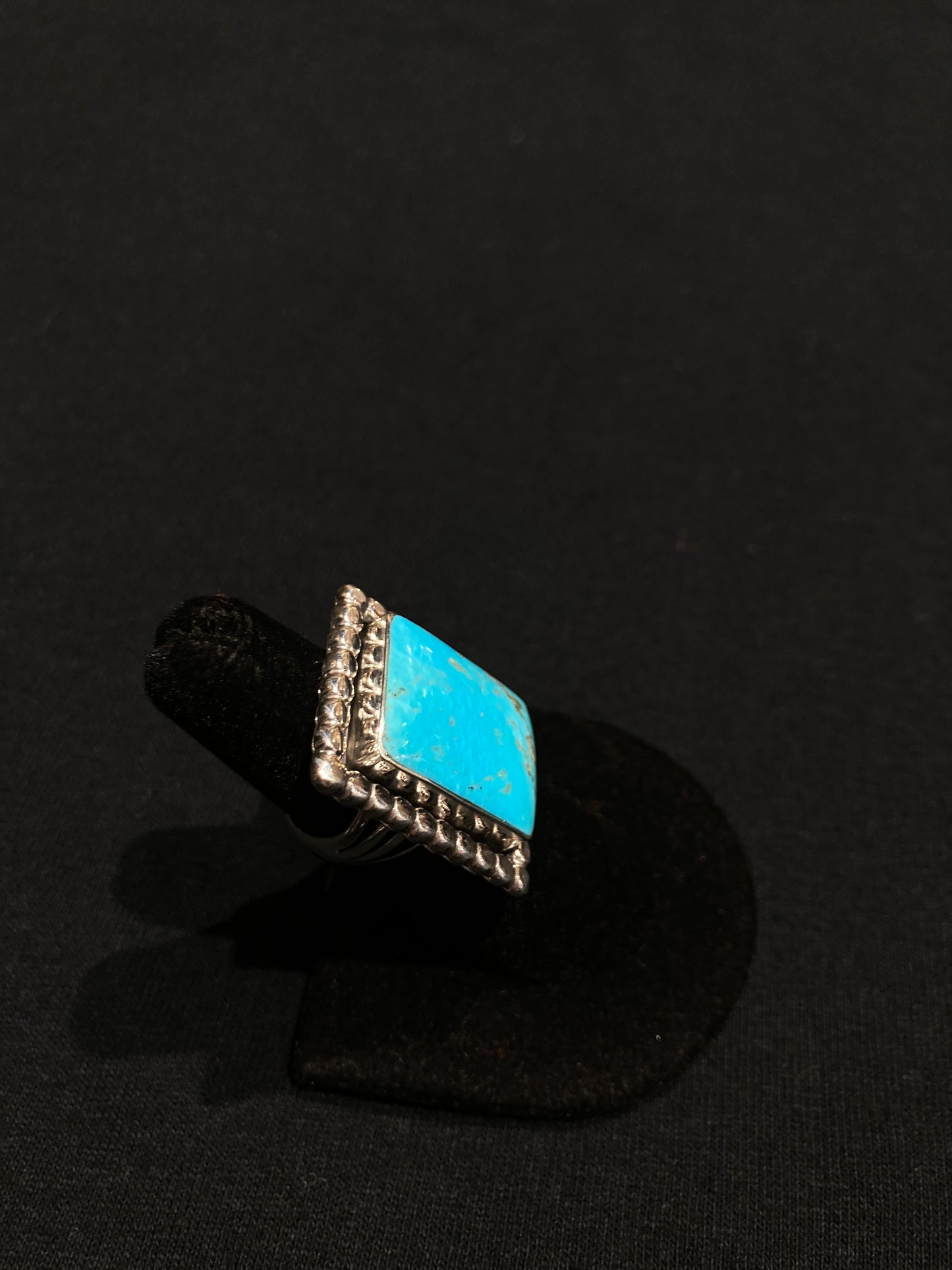 12.0 Kingman Turquoise Square Ring by Greg Yazzie, Navajo