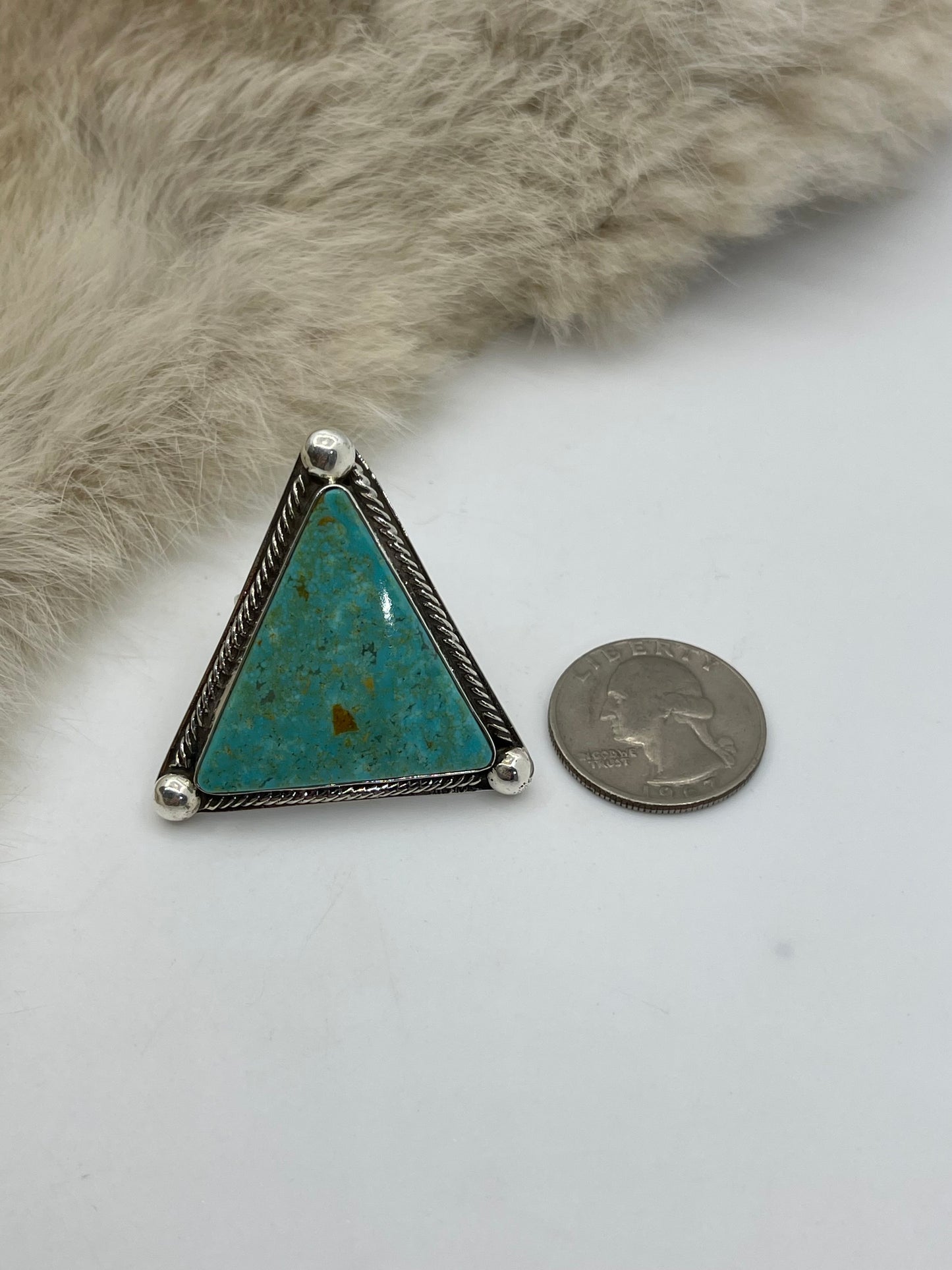 Size 8.0 Triangle Kingman Turquoise Ring by Marie Jackson, Navajo