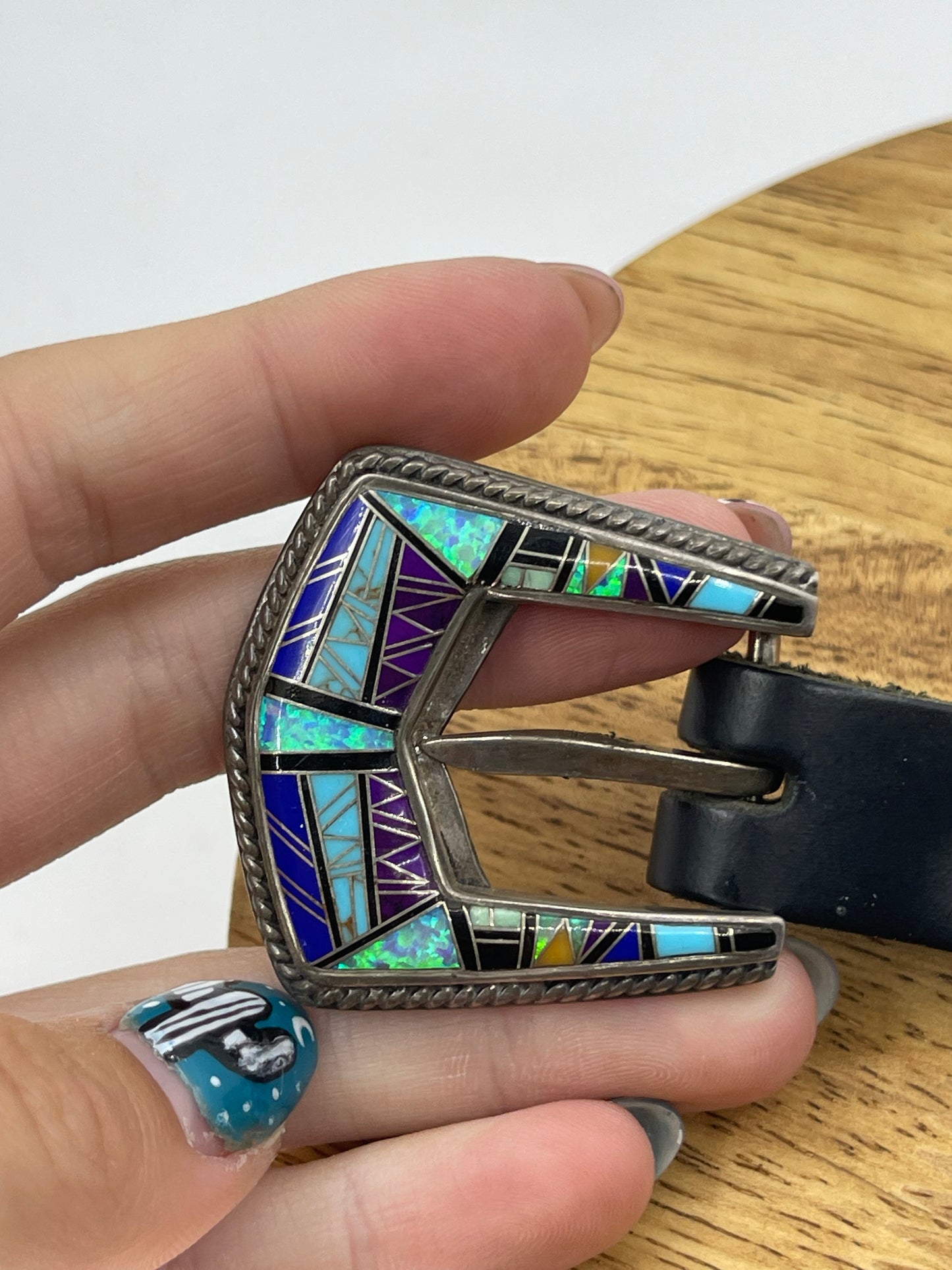 Vintage 4 Piece Opal Inlay Buckle Set, Zuni Made