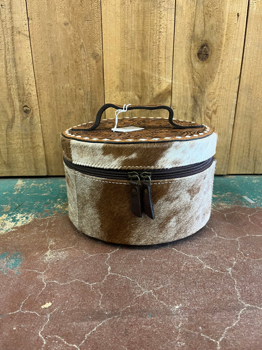Single Stacked Round Leather Tooled Jewelry Box