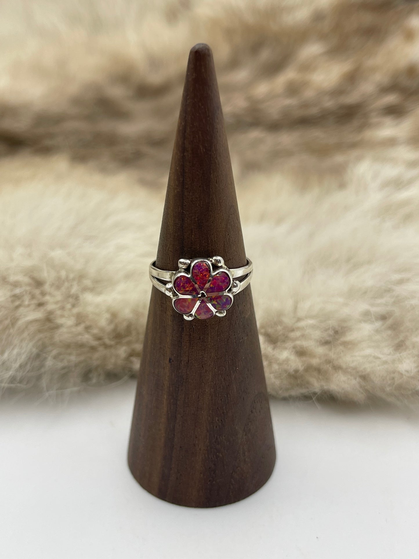 6.0 Pink Opal Ring by Bernadette Hattie, Zuni
