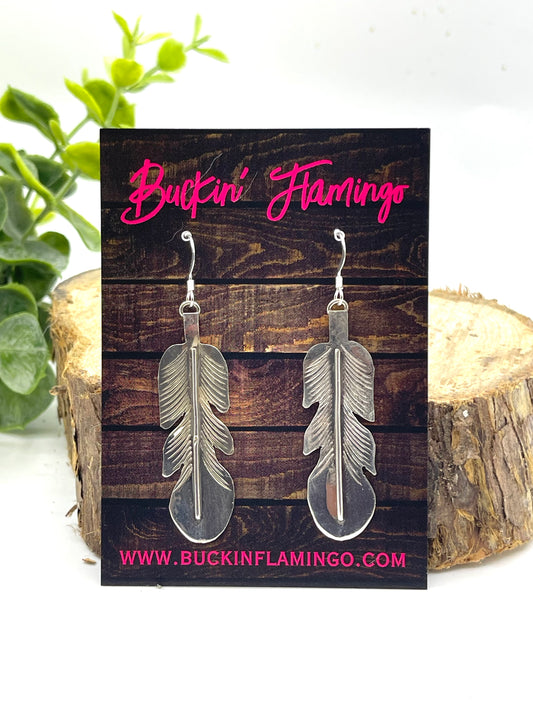 Silver Feather Dangle Earrings by Aaron Davis, Navajo