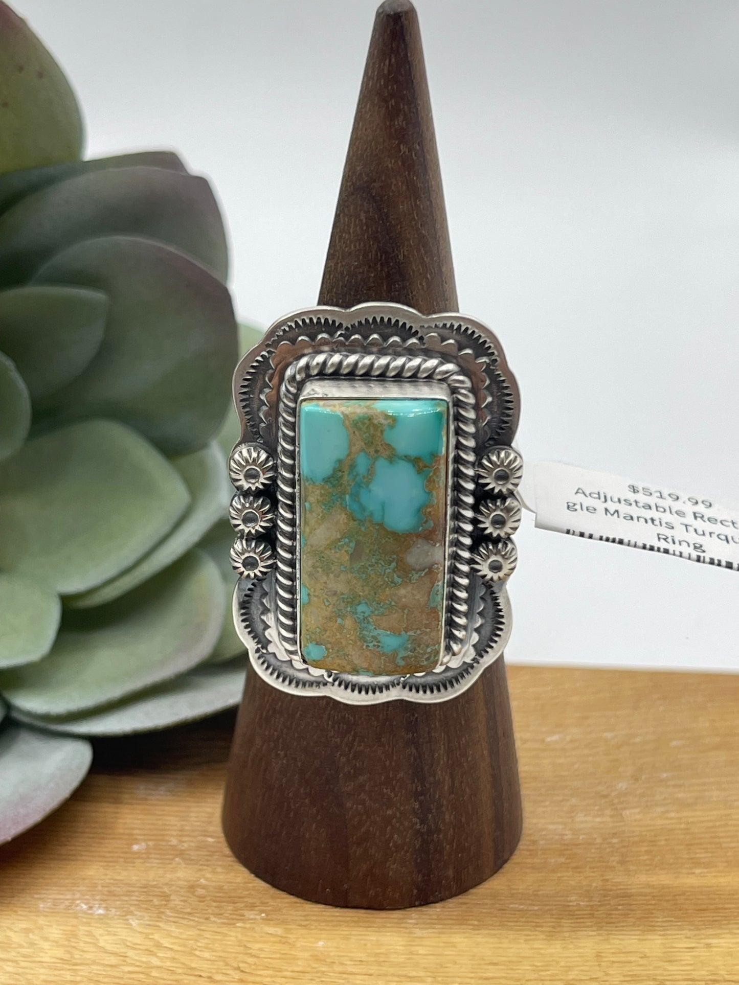 Adjustable Rectangle Mantis Turquoise Ring