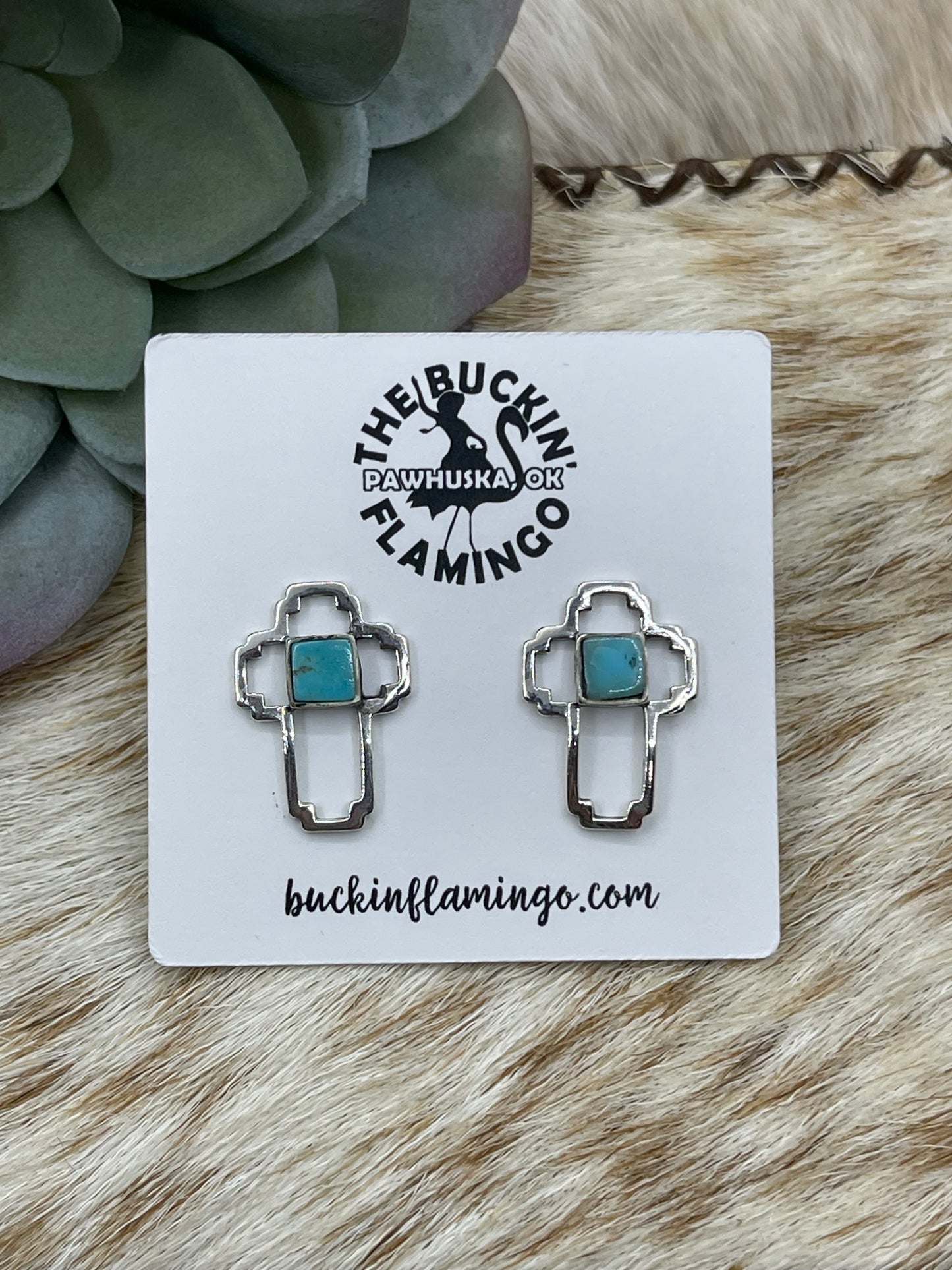 Turquoise Inlay Cross Post Earrings