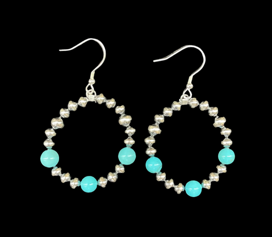 4mm Navajo Pearl and 6mm Turquoise Bead Hoop Dangles