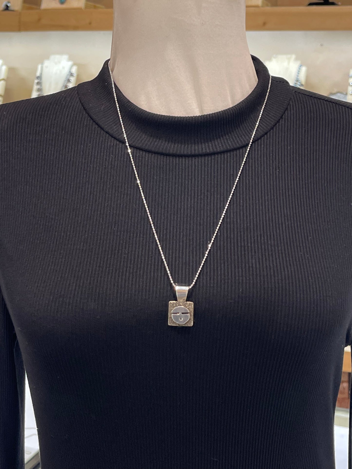 24”+3” Extender Sun Face Mini Pendant by Alex Sanchez, Navajo