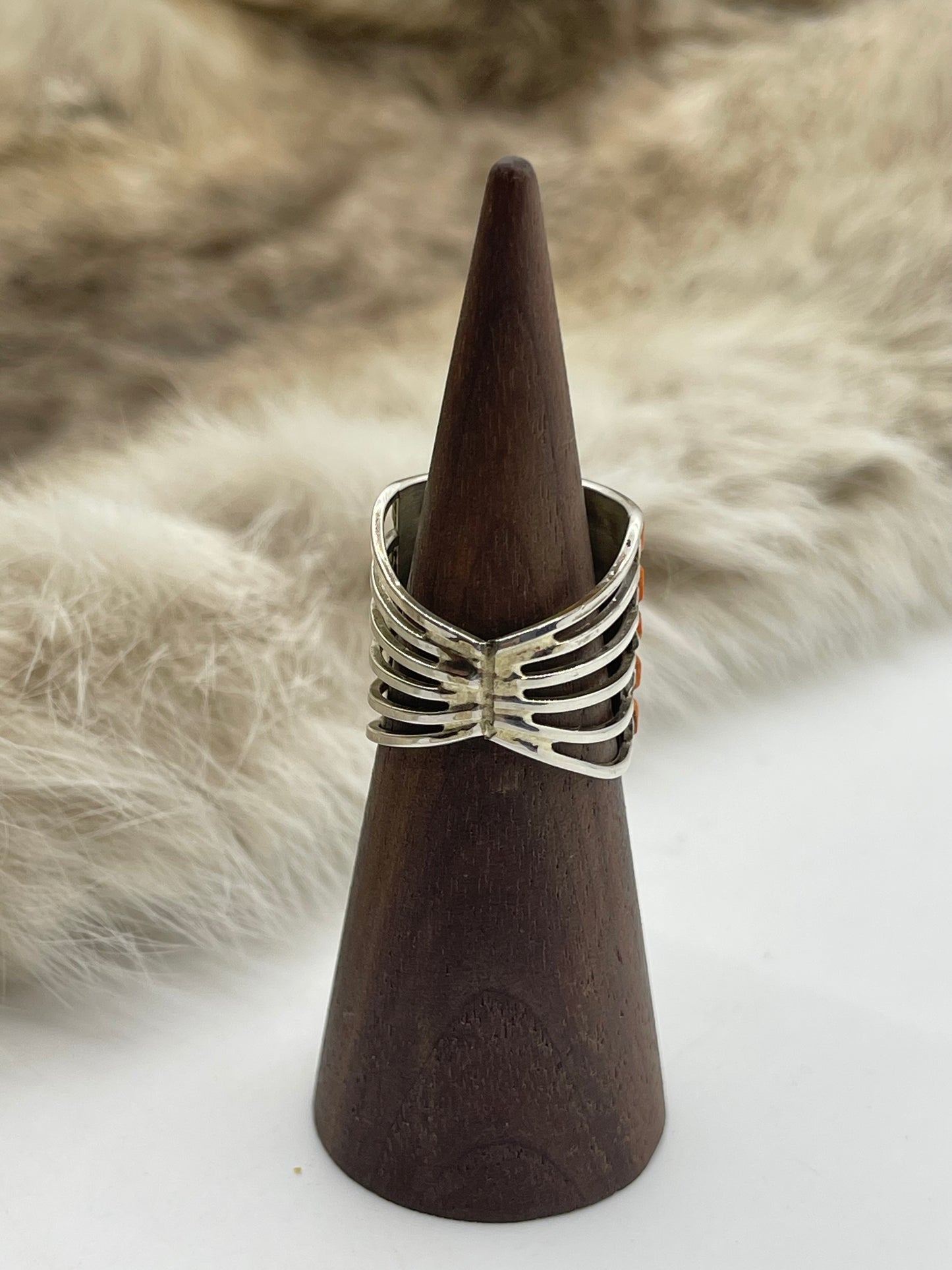 7.5 Orange Spiny Oyster Ring by Debbie Livingston, Navajo