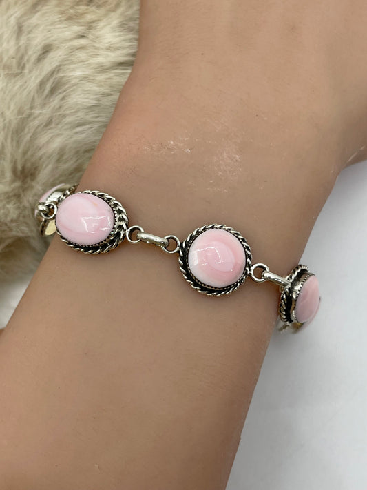 7.5"-10" Pink Conch Shell Link Bracelet by JC, Navajo