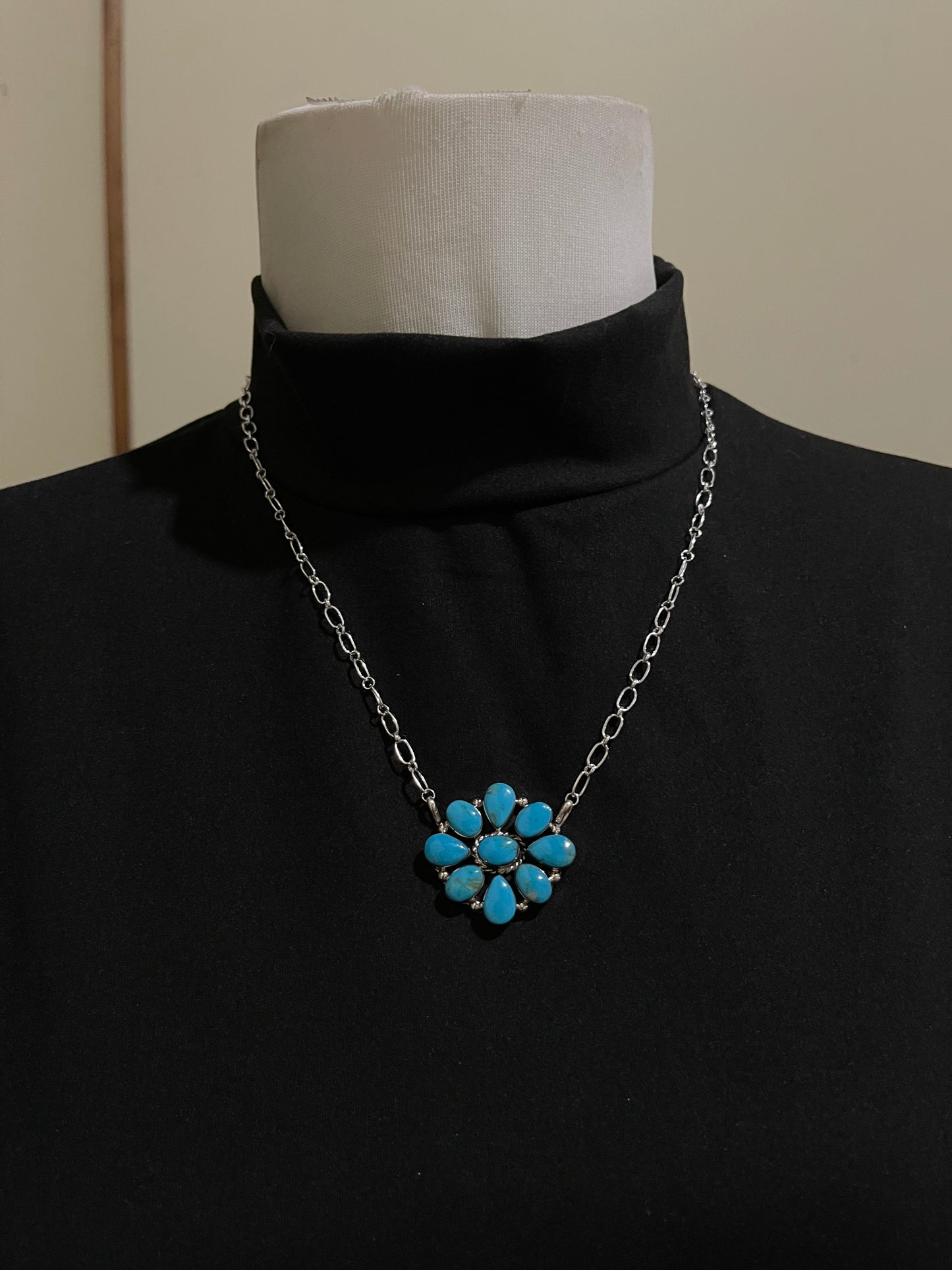 18" Kingman Turquoise Cluster Necklace by Charlene Yazzie, Navajo