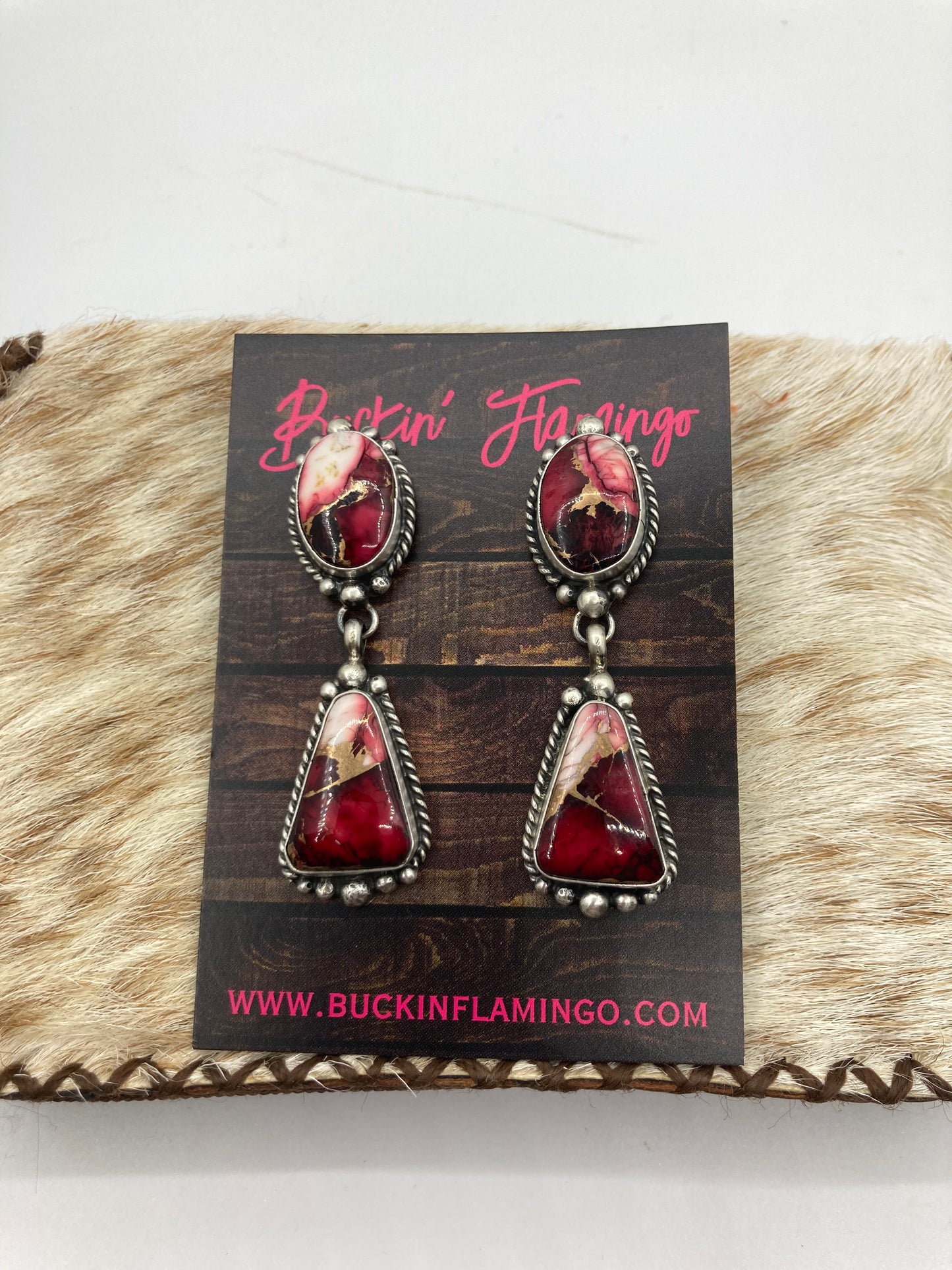 Dahlia Rose 2 Stone Post Dangle Earrings by Elouise Kee, Navajo
