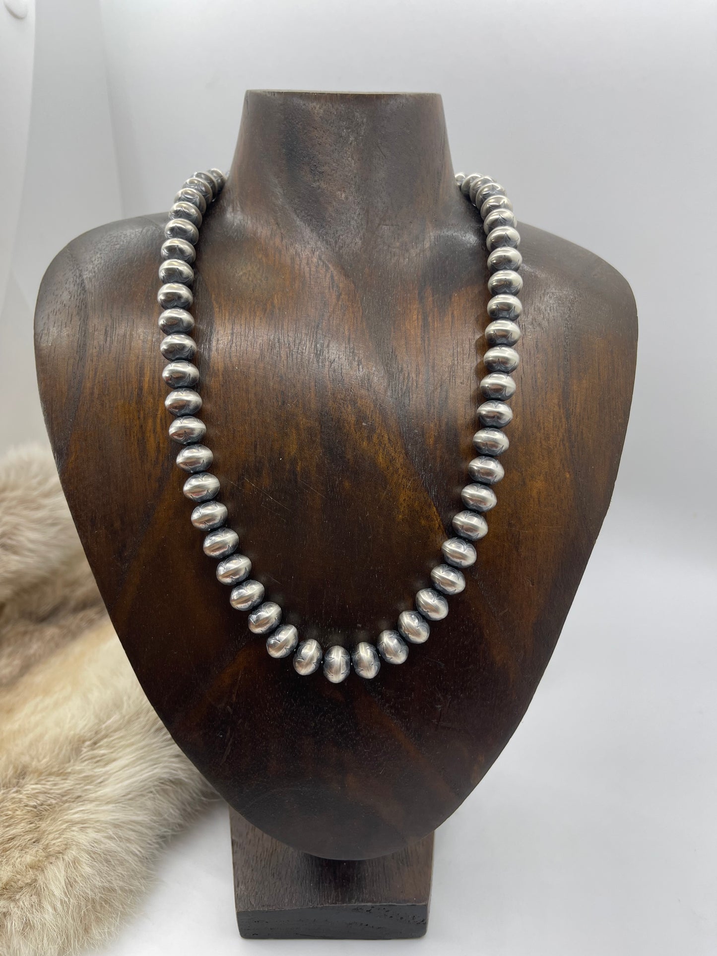 18" 10.25 MM 1/2" Rondelle-Stamped Handmade Pearls by Bryannen Halwood, Navajo