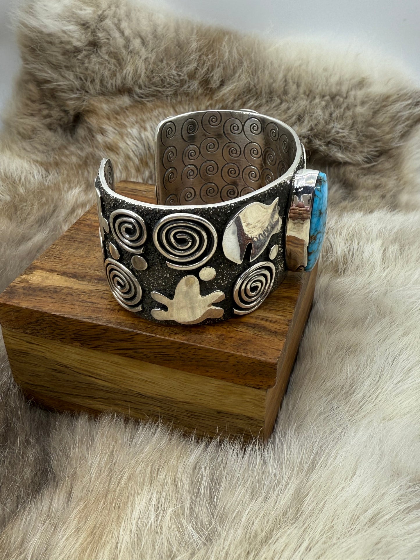 High Grade Kingman Web Turquoise Cuff by Alex Sanchez, Navajo