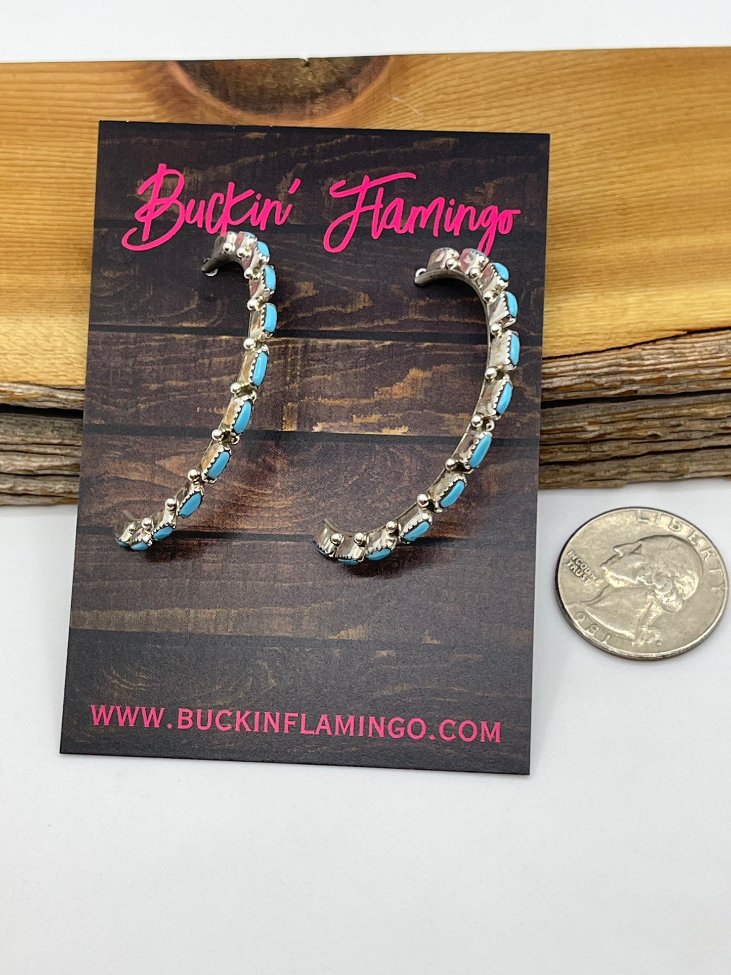 Turquoise Half Hoop Post earrings by Alvin and Aurelia Hughte, Zuni