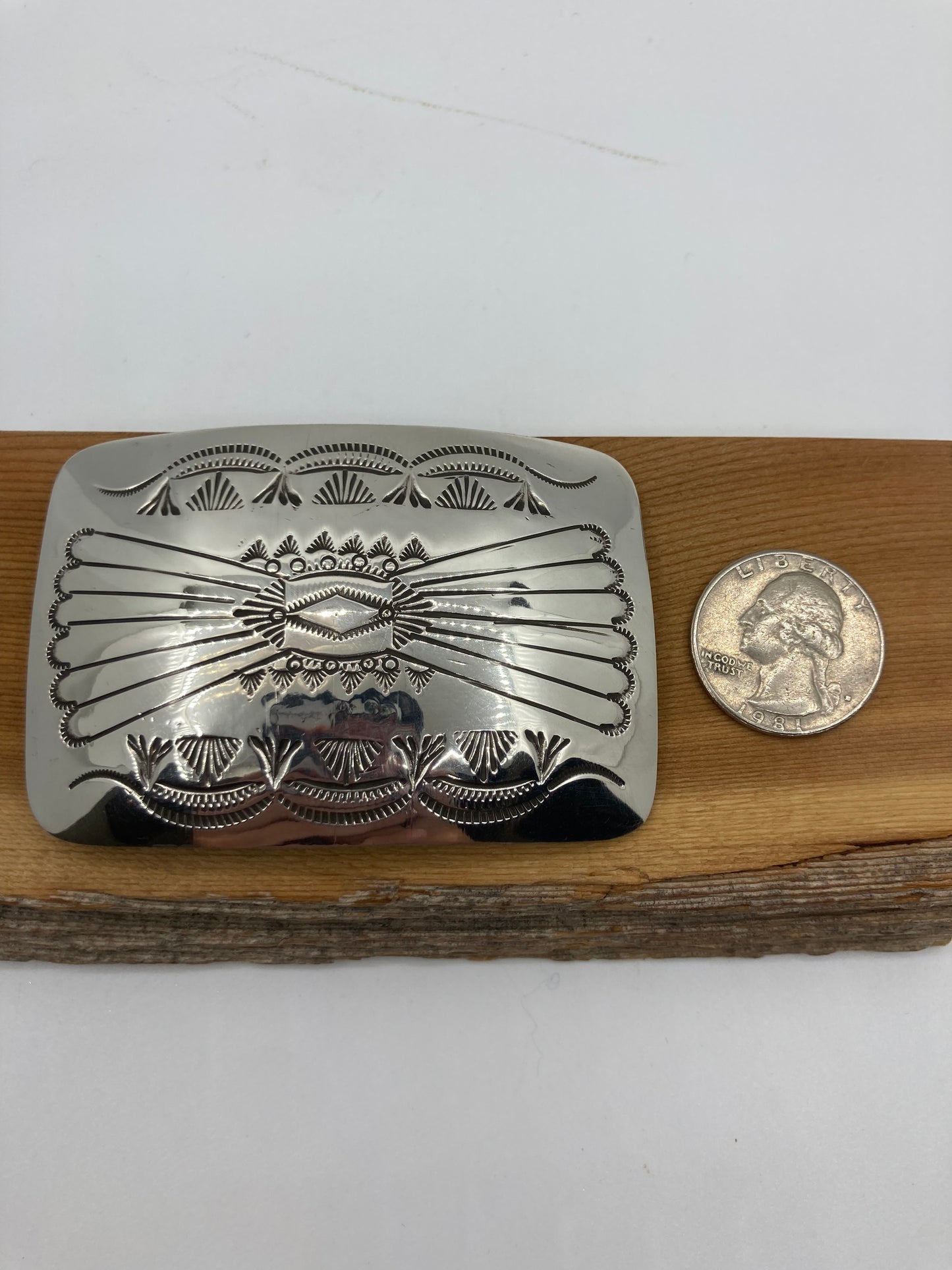 3"x2" Silver Stamped Belt Buckle by Jolene Begay, Navajo